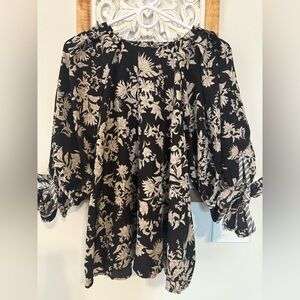 Floral Black and Cream Women's Top